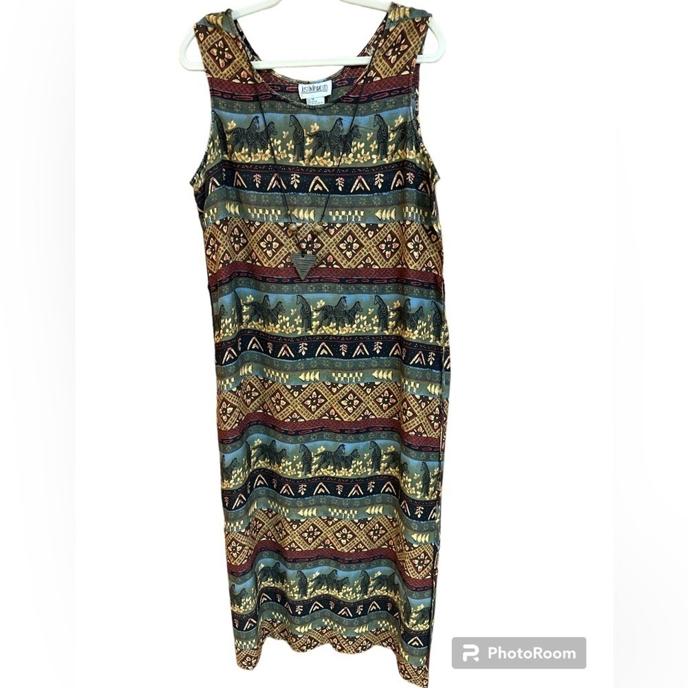 Just In the Thyme Ltd. Rayon African Tribal Theme Sleeveless Tank Maxi Dress S18